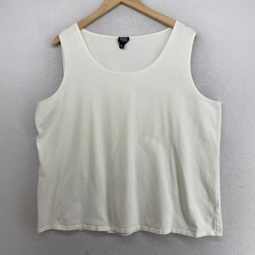 EILEEN FISHER Tank Top 2X Stretch Cotton Jersey Scoop Neck Shell Off White USA